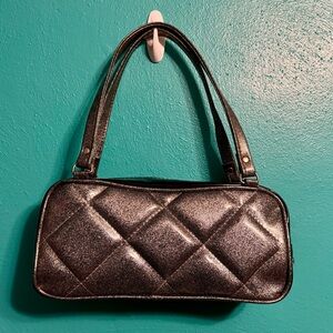 Trophy Queen diamond stitch purse black gray glitter